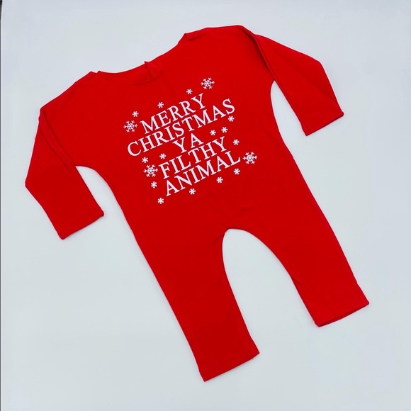 NWOT MERRY CHRISTMAS YA FILTHY ANIMAL FESTIVE BABY ONESIE - Picture 1 of 2